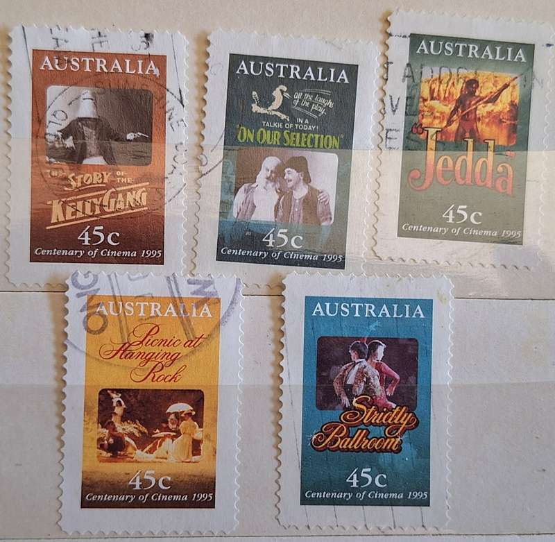 Australia 1995 Centenary of Cinema Part 2, Peel & Stick Set of 5 Used Hinged stamps