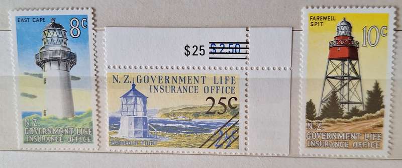 New Zealand 1976/78 Lighthouses Set of 3 Mint Life Insurance stamps