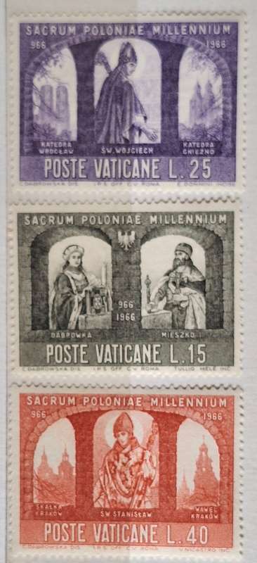 Vatican City 1966 1000th Anniversary of Christianity 3 Mint stamps