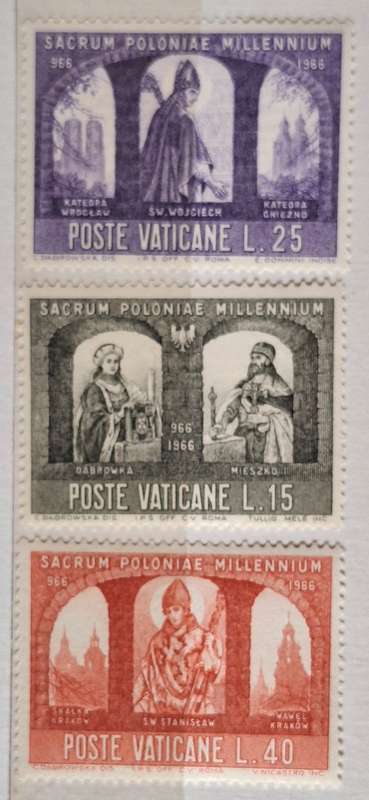 Vatican City 1966 1000th Anniversary of Christianity 3 Mint stamps