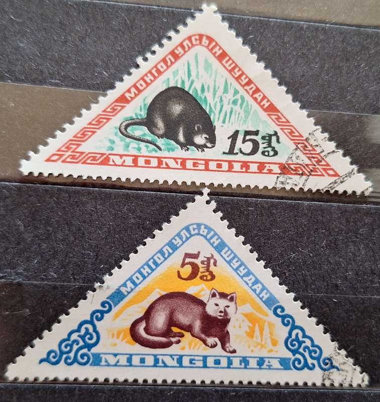 Mongolia 1959 Animals 2 Used Triangular Stamps