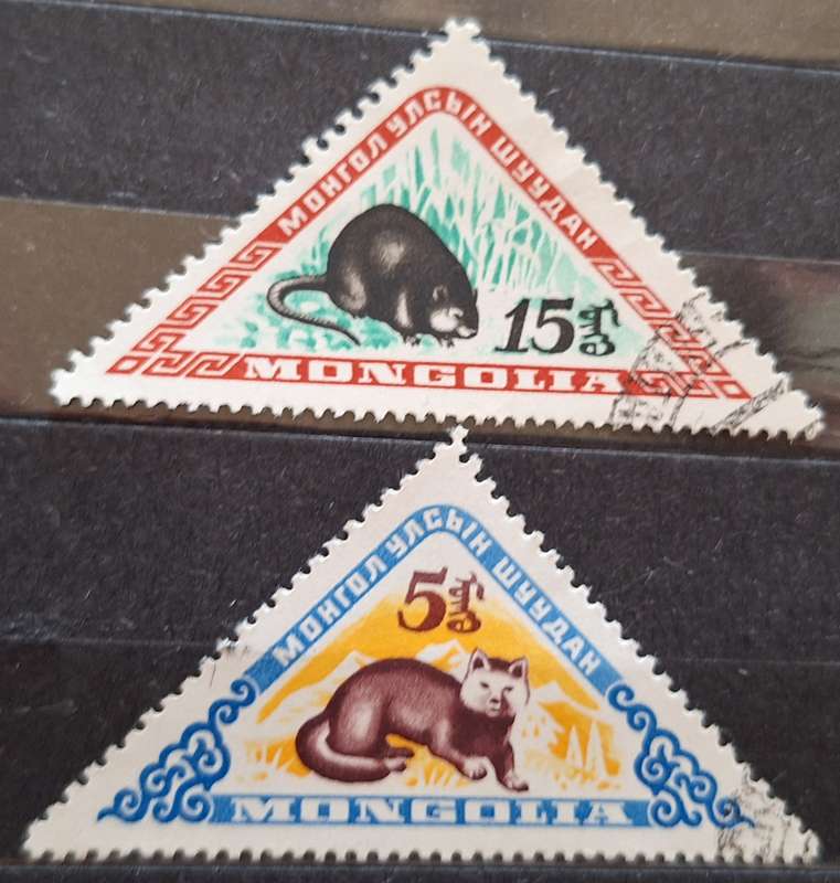 Mongolia 1959 Animals 2 Used Triangular Stamps