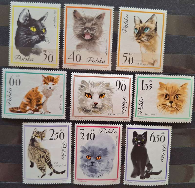 Poland 1964 Cats 9 Mint Stamps from Set of 10