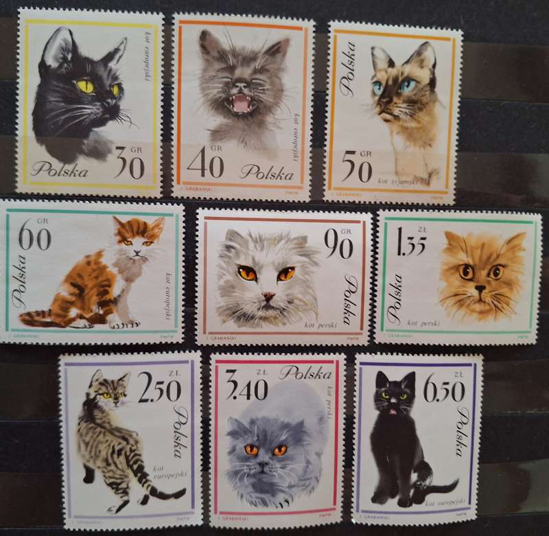 Poland 1964 Cats 9 Mint Stamps from Set of 10