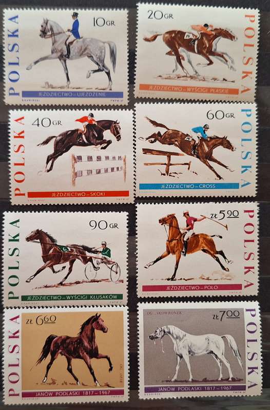 Poland 1967 Horses Equestrian Sport Set of 8 Mint stamps