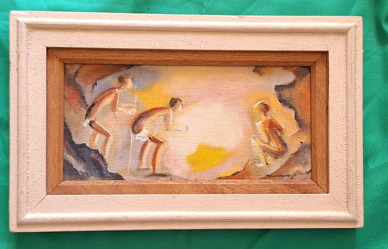 Framed Oil on Board of Cave Scene by Grethe Hutt-Schonken