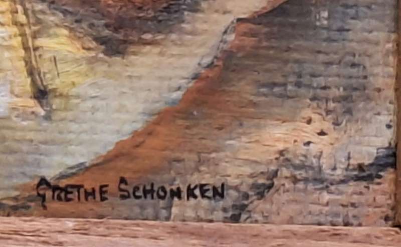 Framed Oil on Board of Cave Scene by Grethe Hutt-Schonken
