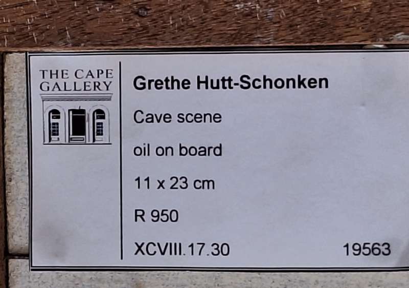 Framed Oil on Board of Cave Scene by Grethe Hutt-Schonken