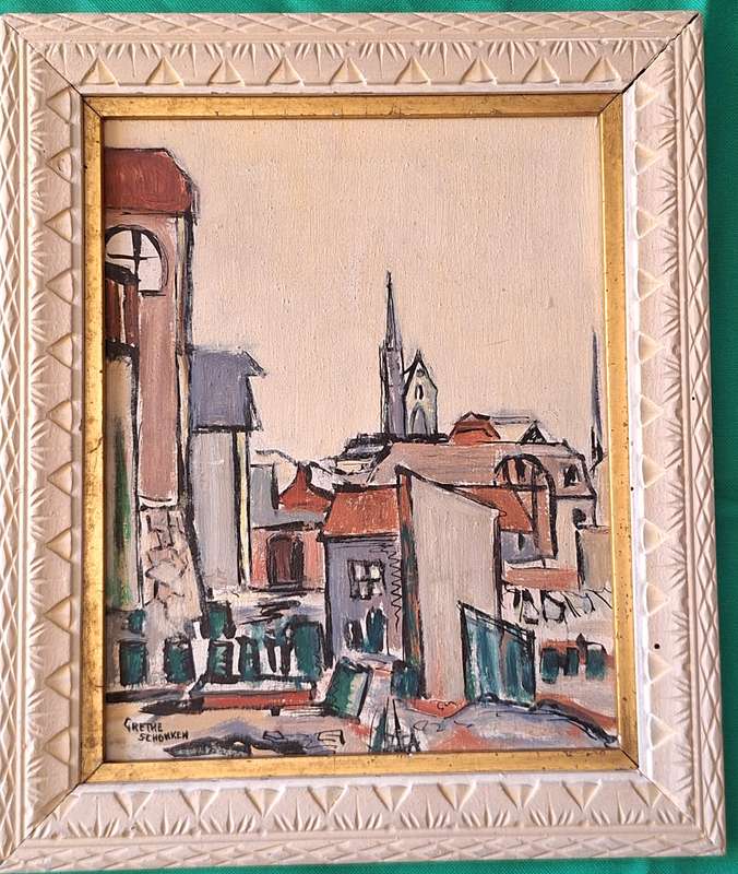 Framed Oil on Board of Luderitz Church, Namibia by Grethe Hutt-Schonken
