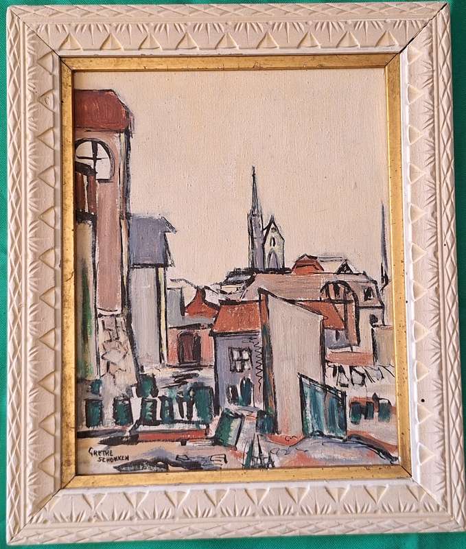Framed Oil on Board of Luderitz Church, Namibia by Grethe Hutt-Schonken