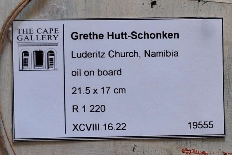 Framed Oil on Board of Luderitz Church, Namibia by Grethe Hutt-Schonken