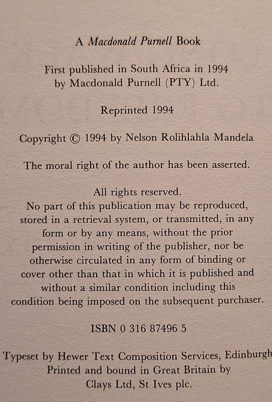 Long Walk to Freedom: The Autobiography of Nelson Mandela Hardcover 1994 Reprint