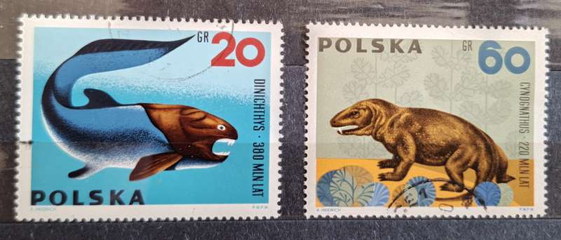 Poland 1966 Prehistoric Animals Dinosaurs 2 Cancelled stamps
