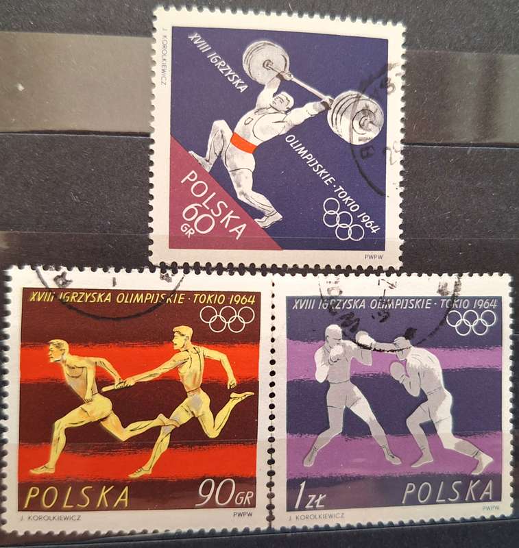 Poland 1964 Tokyo Olympics 3 Cancelled stamps