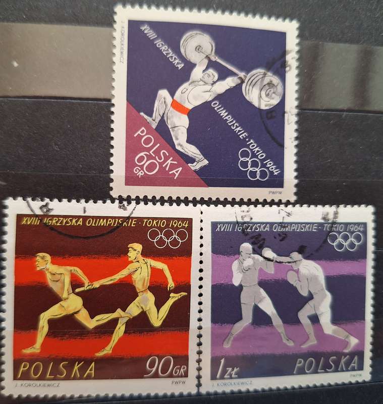 Poland 1964 Tokyo Olympics 3 Cancelled stamps