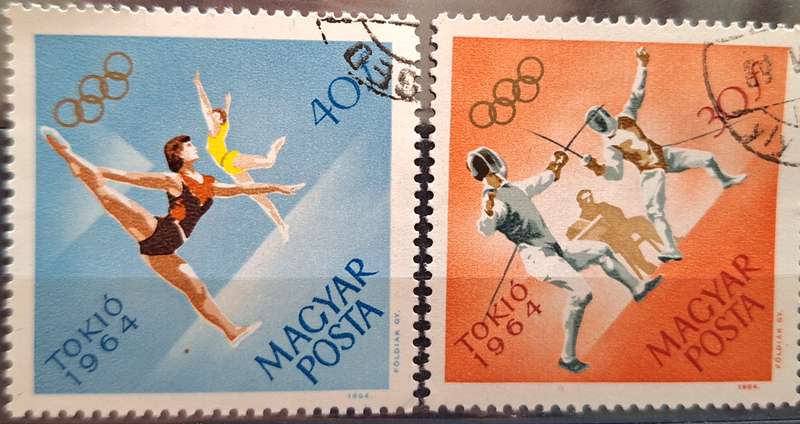 Hungary 1964 Summer Olympic Games Tokyo 2 Cancelled stamps