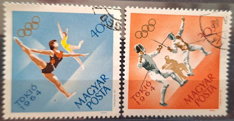 Hungary 1964 Summer Olympic Games Tokyo 2 Cancelled stamps