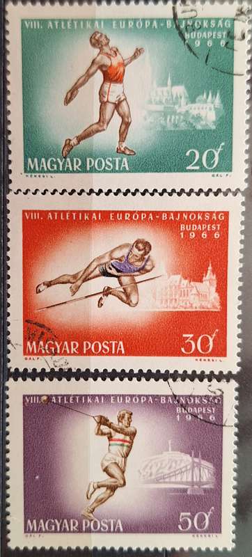 Hungary 1966 European Athletic Championship 3 Cancelled stamps