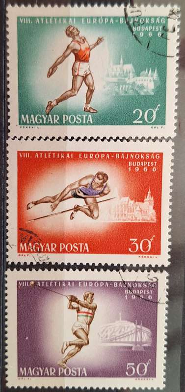 Hungary 1966 European Athletic Championship 3 Cancelled stamps
