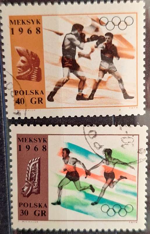Poland 1968 Summer Olympics Mexico 2 Cancelled stamps