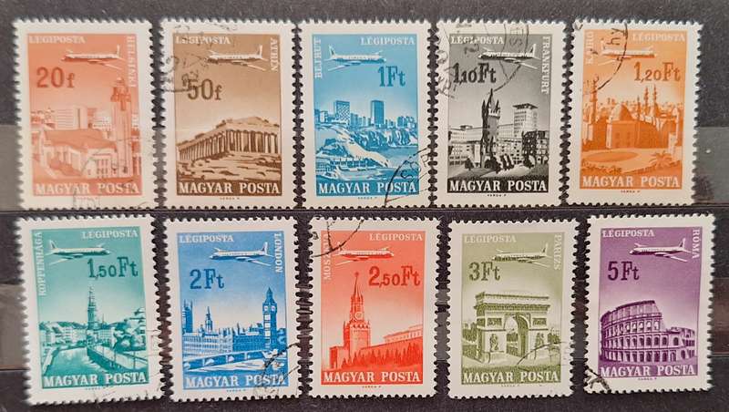 Hungary 1966-67 Plane Over Cities 10 Cancelled stamps