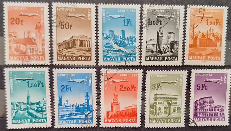 Hungary 1966-67 Plane Over Cities 10 Cancelled stamps