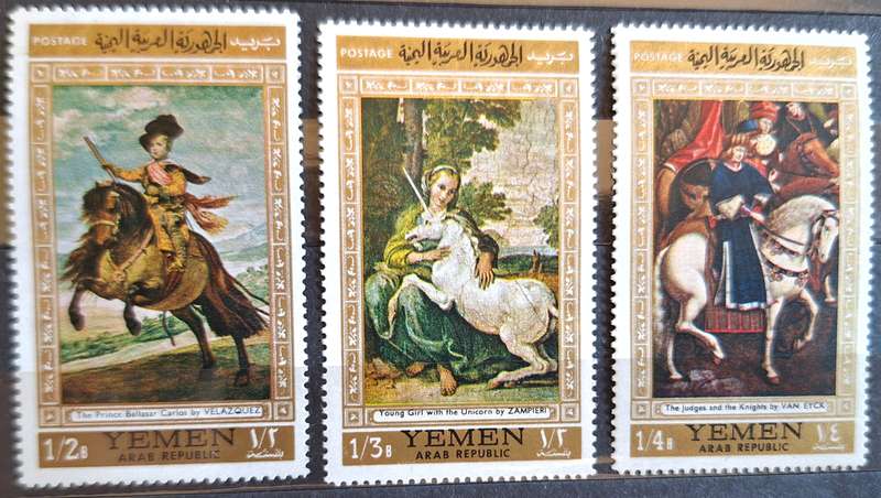 Yemen 1968 Paintings of Horses 3 Mint stamps