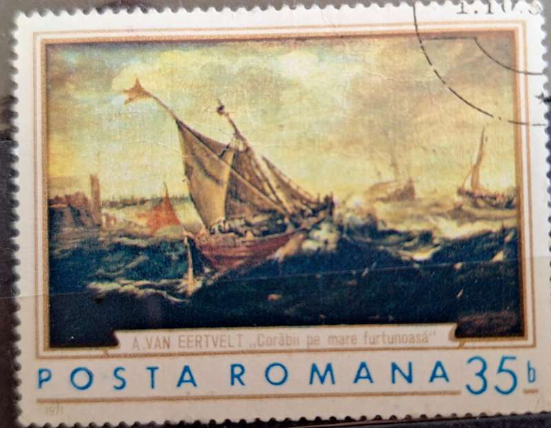 Rumania 1971 Painting of Ship 1 Cancelled stamp