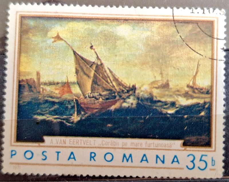 Rumania 1971 Painting of Ship 1 Cancelled stamp