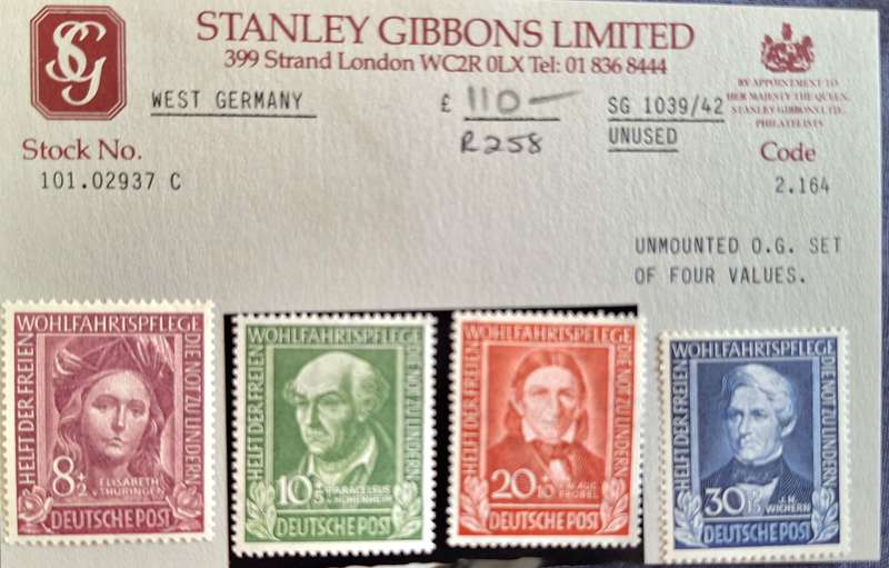 West Germany 1949 Stanley Gibbons Ltd Unmounted O.G. Set of 4
