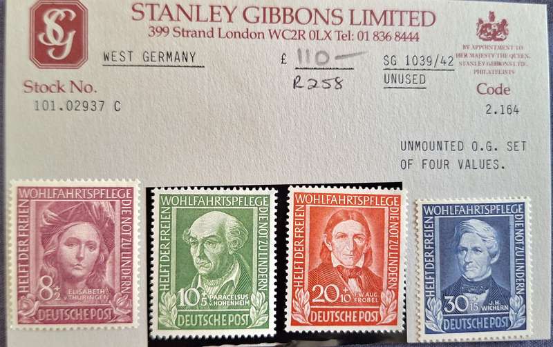 West Germany 1949 Stanley Gibbons Ltd Unmounted O.G. Set of 4
