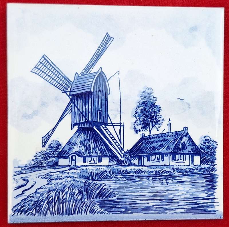 Delft Blue and White Hand Painted Tile Windmill Made in Holland