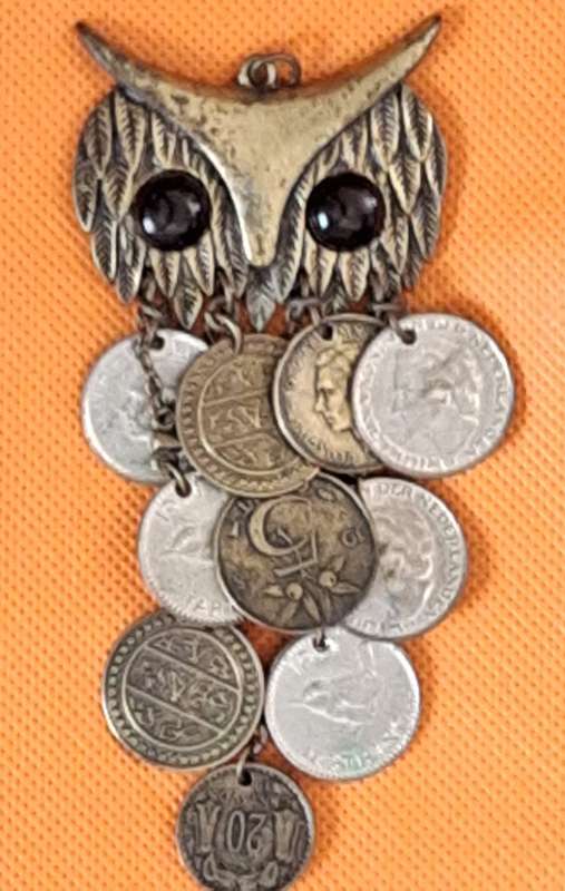 Metal Owl Charm with 10 Coin Body