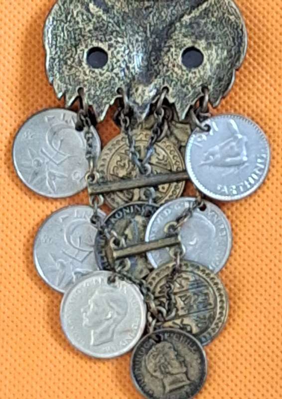Metal Owl Charm with 10 Coin Body