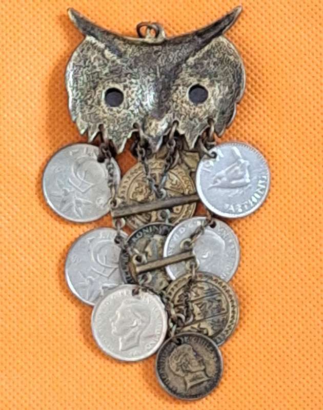 Metal Owl Charm with 10 Coin Body