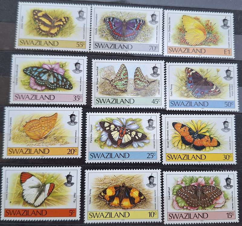 Swaziland  1987 Butterflies Part Set of 12 Mint stamps (2 High Values Missing)