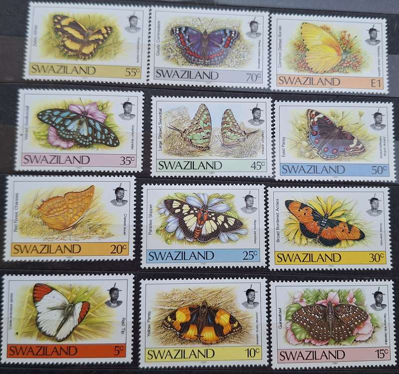 Swaziland  1987 Butterflies Part Set of 12 Mint stamps (2 High Values Missing)