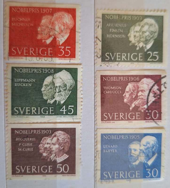 Sweden 1960's Nobel Prize Mixed Lot of 6 Used Hinged stamps from Series