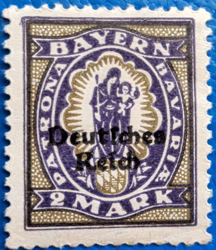 Bavaria 1921 overprinted Deutsches Reich 1 Unused Hinged 2 Mark stamp