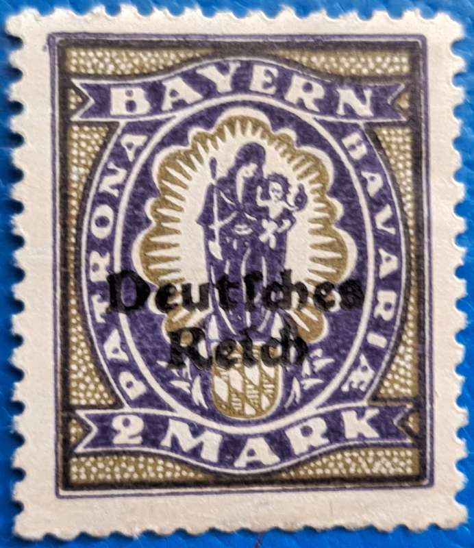 Bavaria 1921 overprinted Deutsches Reich 1 Unused Hinged 2 Mark stamp