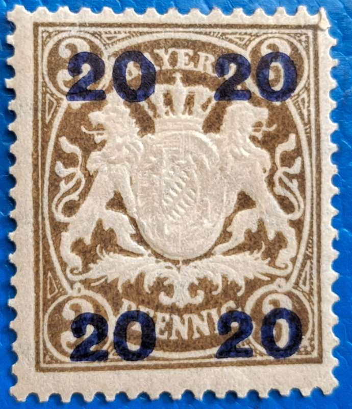 Bavaria 1920 Embossed Coat of Arms 20pf Overprint on 3pf brown stamp 1 Mint stamp