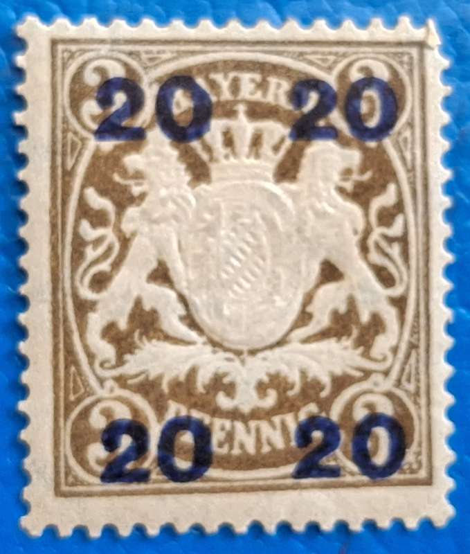 Bavaria 1920 Embossed Coat of Arms 20pf Overprint on 3pf brown stamp 1 Mint stamp