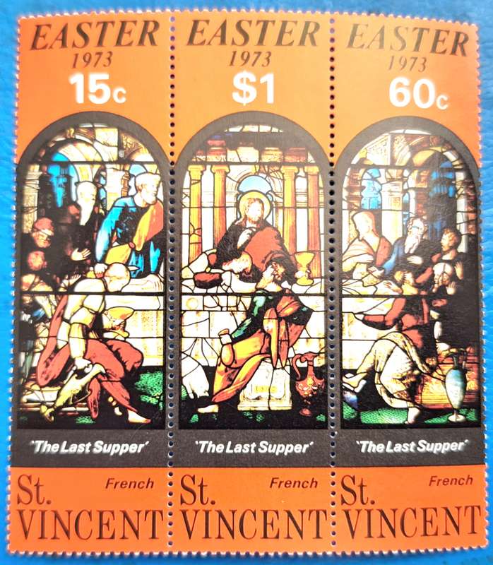 St Vincent 1973 Easter "TRIPTYCH" 3 Mint stamps