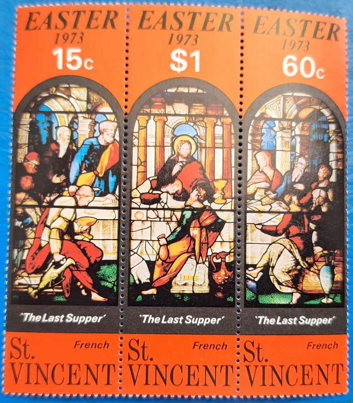 St Vincent 1973 Easter "TRIPTYCH" 3 Mint stamps