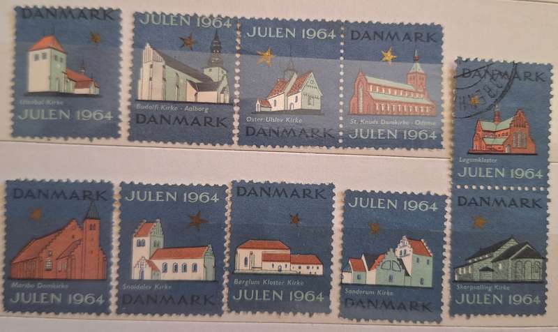 Denmark 1964 Christmas Seals 10 Used stamps Churches, Temples, Mosques, Synagogues