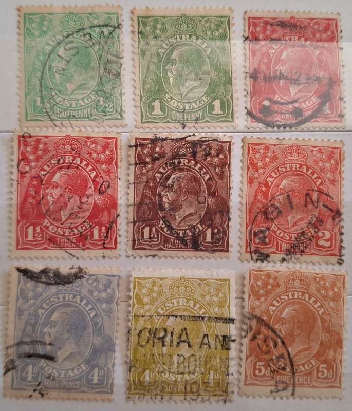 Australia 1913-24 George V 9 Used Hinged stamps