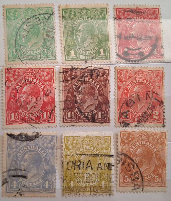 Australia 1913-24 George V 9 Used Hinged stamps