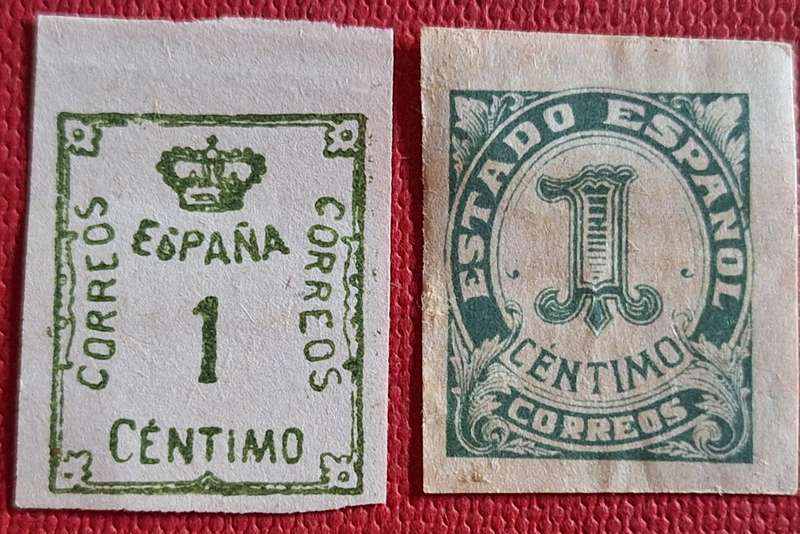 Spain 1920 Crown and Numeral and 1933 Numeral 2 Unused Hinged Imperforate stamps