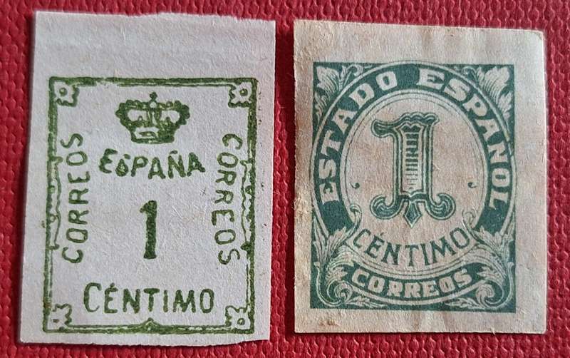 Spain 1920 Crown and Numeral and 1933 Numeral 2 Unused Hinged Imperforate stamps