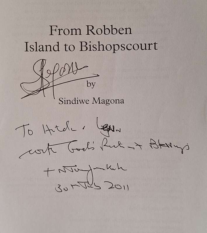 From Robben Island to Bishopscourt by Sindiwe Magona P/back Insc by Archbishop and SIGNED by AUTHOR